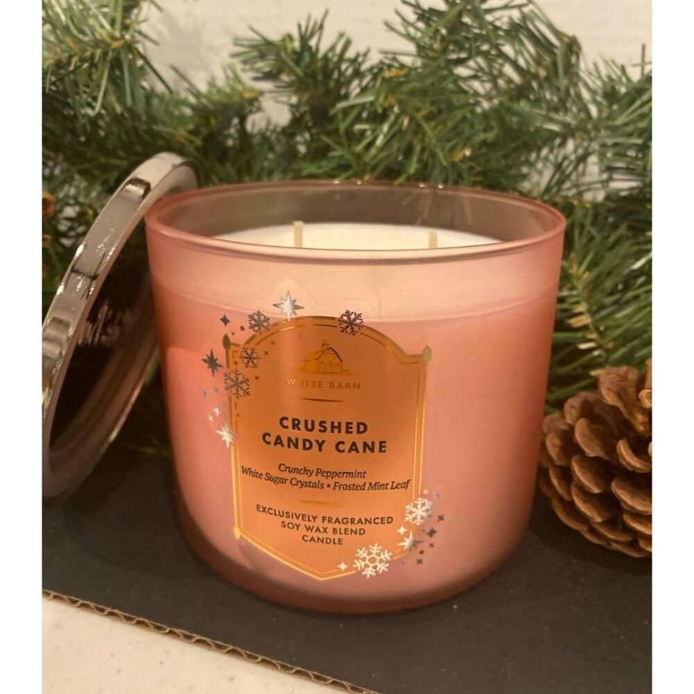 Bath & Body Works “Crushed Candy Cane” New Christmas Holiday 3 Wick Candle